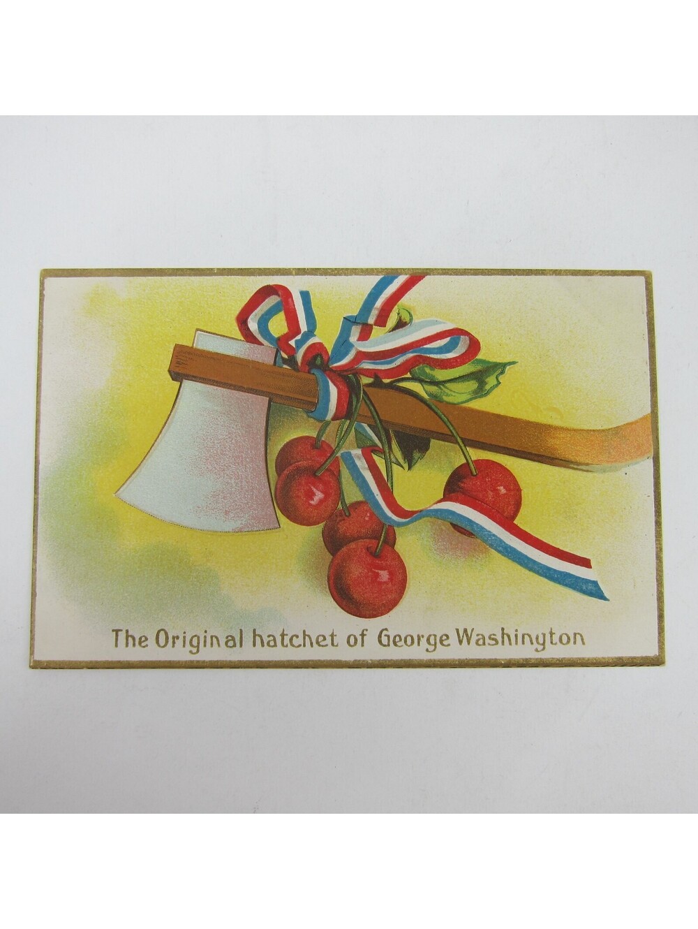 Postcard George Washington Hatchet & Cherries Patriotic Embossed Antique Unpostd